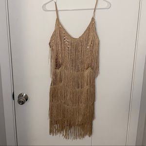 Gold Fringe + Sparkle Flapper Dress
